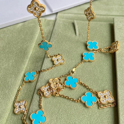 [Amore Jewelry]CLOVER 20 MOTIFS TURQUOISE DIAMOND NECKLACE
