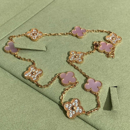 [Amore Jewelry]CLOVER 10 MOTIFS DIAMOND PINK MOP NECKLACE
