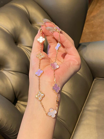 [Amore Jewelry]CLOVER 10 MOTIFS DIAMOND PINK MOP NECKLACE