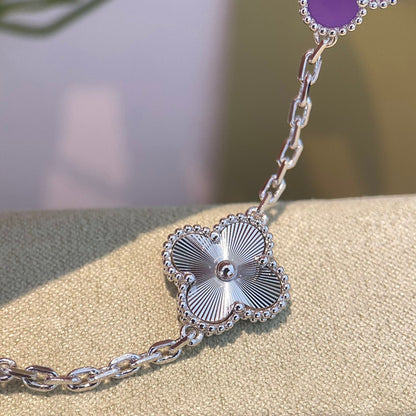 [Luxe Jewelry]CLOVER  5 MOTIFS  PURPLE VIOLET BRACELET SILVER