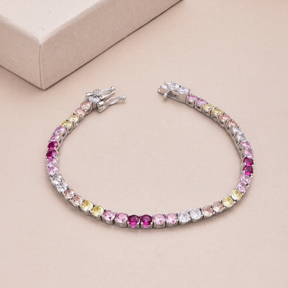 [Amore Jewelry]Radiant Colorful Round Cut Tennis Bracelet