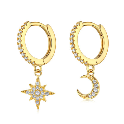 [Amore Jewelry]Star and Moon Asymmetric Earrings