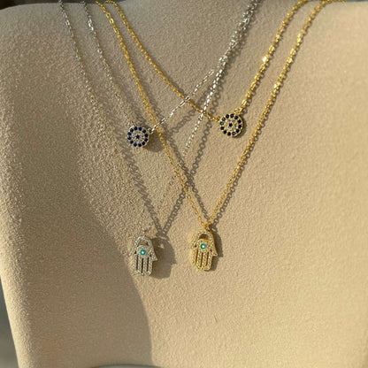 [Amore Jewelry]Demon Eye Hamsa Palm Necklace
