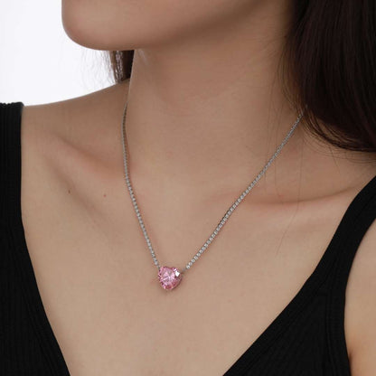 [Amore Jewelry]8.0 Carat Versatile Colorful Sweet Heart-Shaped Tennis Necklace