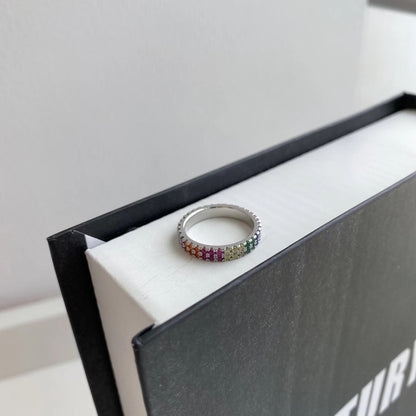 [Amore Jewelry]Unique Colorful Round Cut Tennis Ring