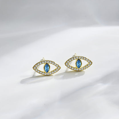 [Amore Jewelry]Blue Devil Eyes Hollow Stud Earrings
