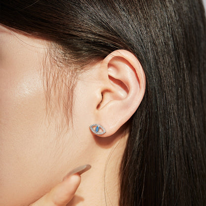 [Amore Jewelry]Blue Devil Eyes Hollow Stud Earrings