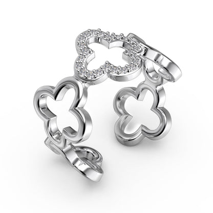 [Amore Jewelry]Hollow Design Four-Leaf Clover Flower Shape Ring