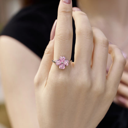 [Amore Jewelry]Heart-shaped Four-Leaf Clover Ball Ring