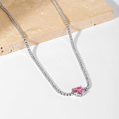 [Amore Jewelry]2.0 Carat Sparkling Tennis Heart Cut Necklace