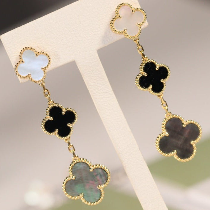 [Amore Jewelry]CLOVER EARRINGS GOLD ONYX MOP 3 MOTIF