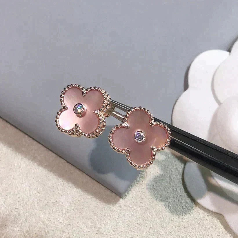 [Amore Jewelry]CLOVER MEDIUM 1 MOTIFS  PINK MOP DIAMOND EARRINGS