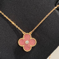 [Amore Jewelry]CLOVER 15MM DIAMOND RHODONITE NECKLACE