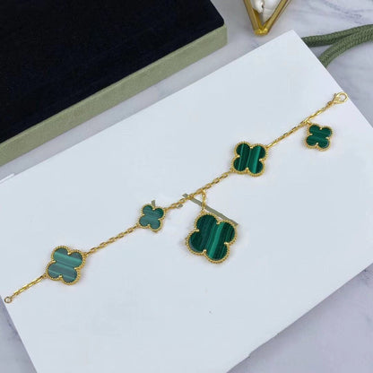 [Opulent Aurora]MAGIC CLOVER MALACHITE GOLD BRACELET 5 MOTIFS
