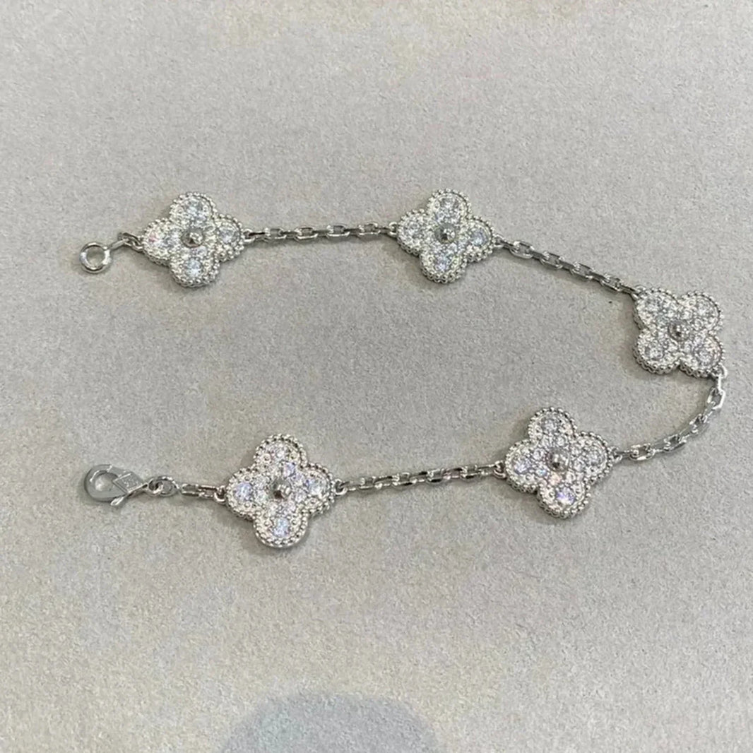 [Amore Jewelry]CLOVER 5 MOTIFS  DIAMOND BRACELET SILVER