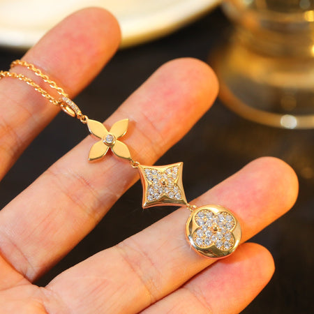 [Amore Jewelry]STAR AND SUN DIAMOND PINK GOLD NECKLACE