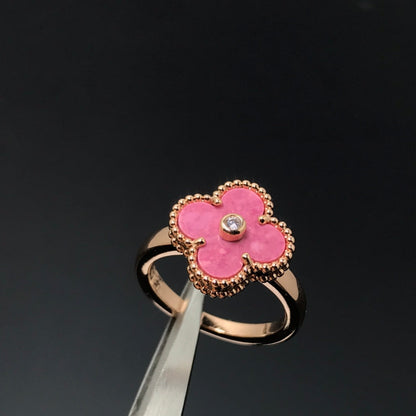 [Opulent Aurora]CLOVER RHODONITE ROSE GOLD RING