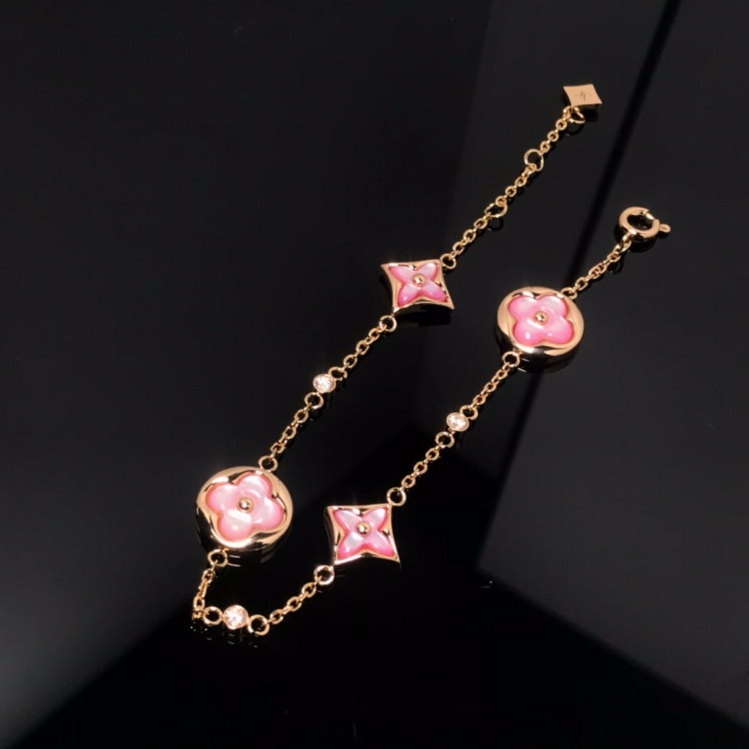 [Amore Jewelry]STAR AND SUN 4 MOTIF PINK MOP PINK GOLD BRACELET