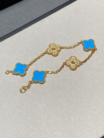 [Amore Jewelry] CLOVER 5 MOTIF BLUE AGATE BRACELET COLLECTION