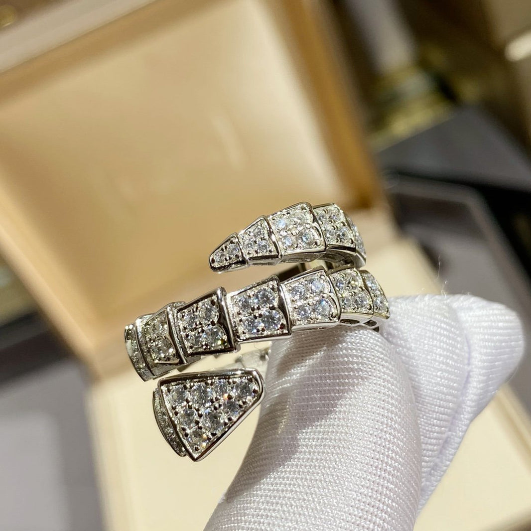 [Amore Jewelry]SERPENTI DOUBLE RING SILVER DIAMOND PAVED