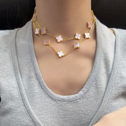 [Amore Jewelry]CLOVER 20 MOTIFS PINK MOP NECKLACE