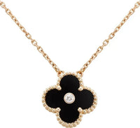 [Amore Jewelry]CLOVER 15MM DIAMOND ONYX NECKLACE