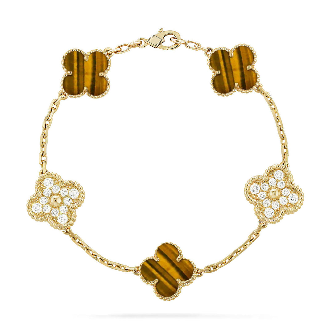 [Amore Jewelry] CLOVER 5 MOTIFS TIGER EYE BRACELET COLLECTION