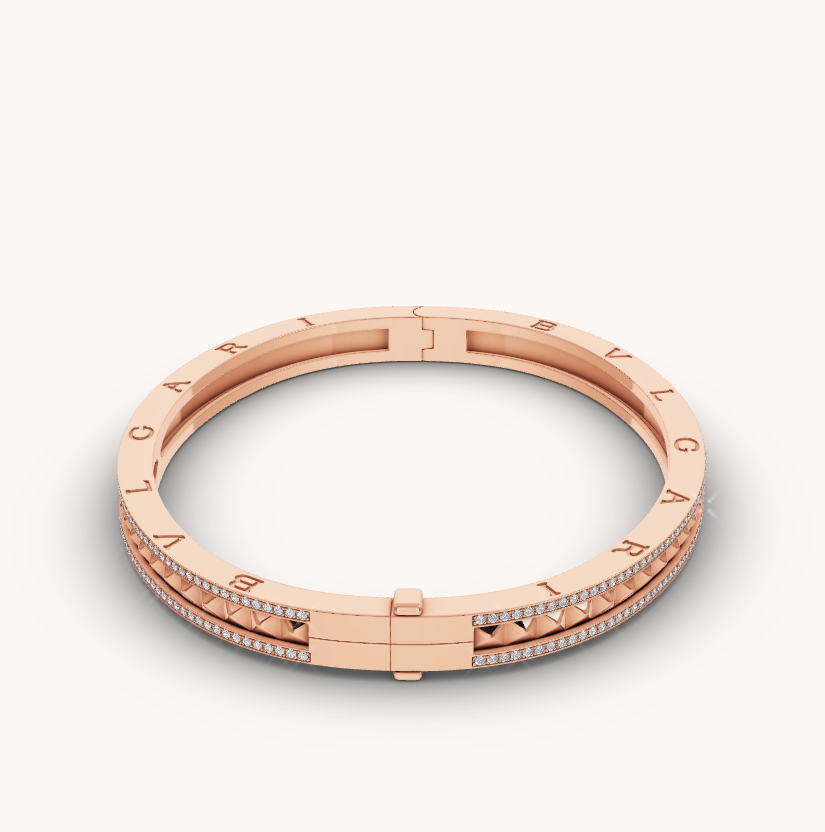 [Opulent Aurora]ZERO 1 SPIRAL AND PAVED DIAMOND PINK GOLD BRACELET