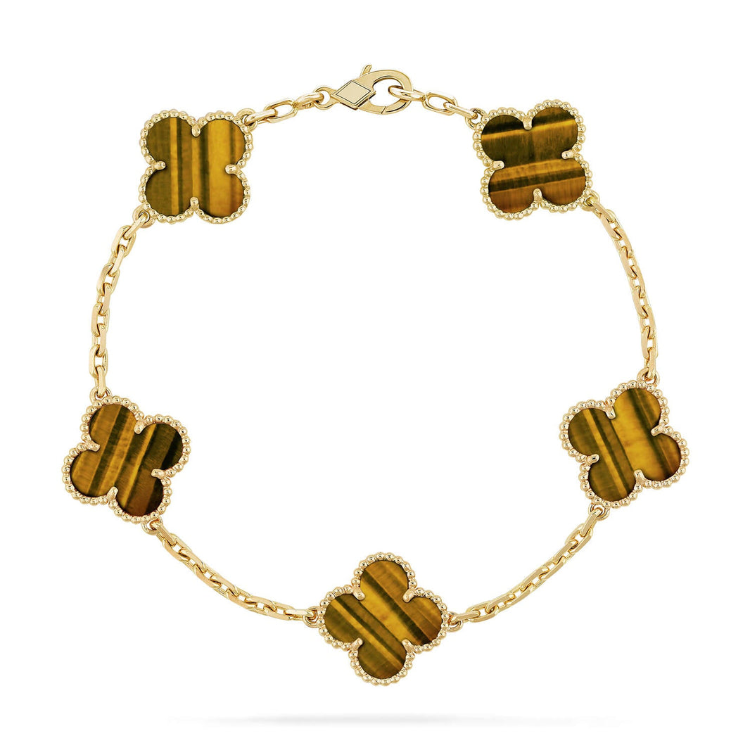 [Amore Jewelry] CLOVER 5 MOTIFS TIGER EYE BRACELET COLLECTION