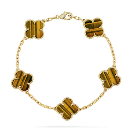 [Amore Jewelry] CLOVER 5 MOTIFS TIGER EYE BRACELET COLLECTION