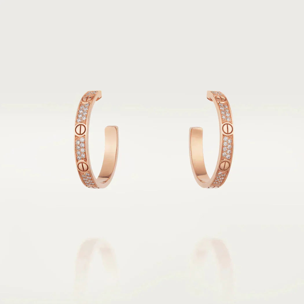 [Opulent Aurora]LOVE DIAMOND PINK GOLD HOOP EARRINGS