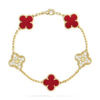 [Amore Jewelry]CLOVER 5 MOTIFS CARNELIAN DIAMOND BRACELET