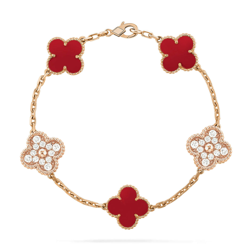 [Amore Jewelry]CLOVER 5 MOTIFS CARNELIAN DIAMOND BRACELET