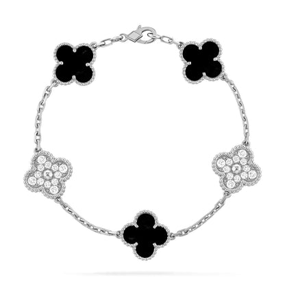 [Amore Jewelry]CLOVER 5 MOTIF ONYXS DIAMOND BRACELET SILVER