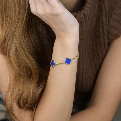 [Amore Jewelry]CLOVER 5 MOTIFS BLUE AGATE BRACELET