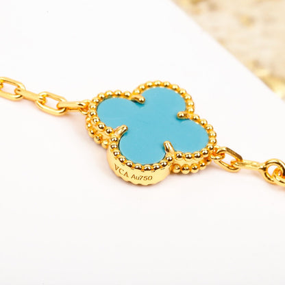 [Amore Jewelry]CLOVER 5 MOTIF TURQUOISE DIAMOND GOLD BRACELET