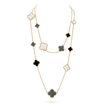 [Amore Jewelry]CLOVER 16 MOTIF CHALCEDONY MOP Gold NECKLACE