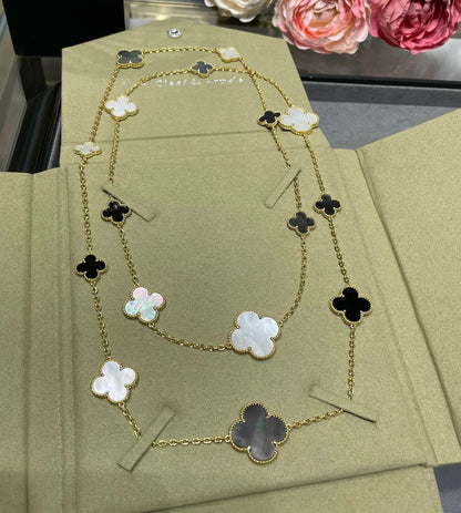[Amore Jewelry]CLOVER 16 MOTIF CHALCEDONY MOP Gold NECKLACE
