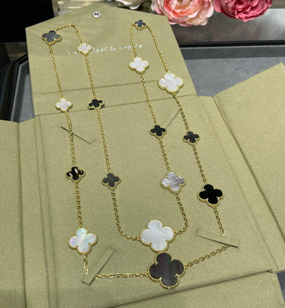 [Amore Jewelry]CLOVER 16 MOTIF CHALCEDONY MOP Gold NECKLACE