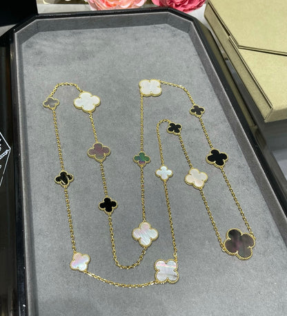 [Amore Jewelry]CLOVER 16 MOTIF CHALCEDONY MOP Gold NECKLACE