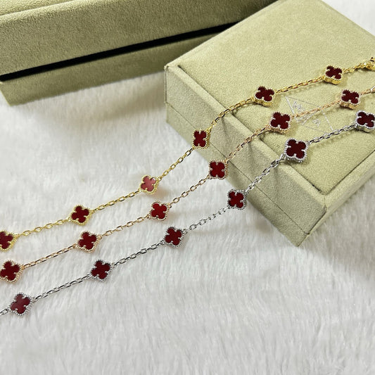 [Luxe Jewelry]CLOVER 6 MOTIF RED AGATE BRACELET