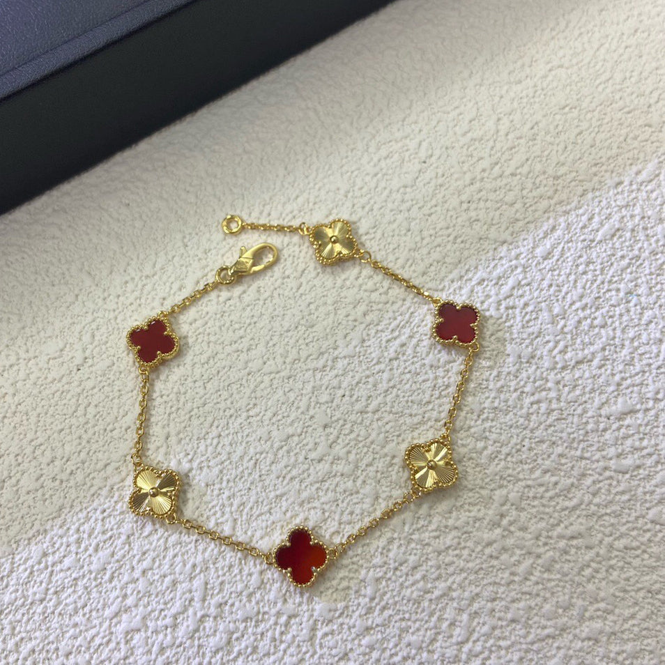 [Opulent Aurora]CLOVER 6 MOTIF RED AGATE LASER BRACELET