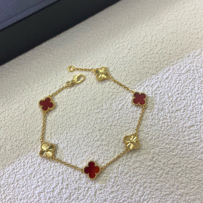[Opulent Aurora]CLOVER 6 MOTIF RED AGATE LASER BRACELET