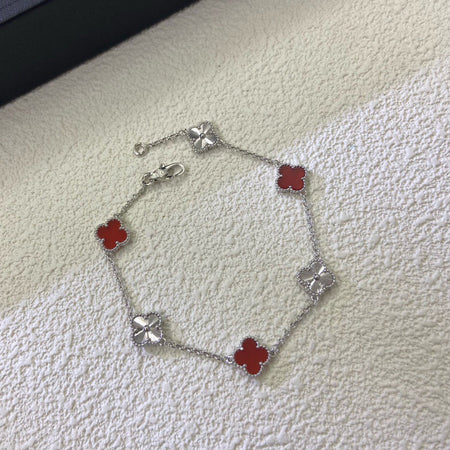 [Amore Jewelry]CLOVER 6 MOTIF RED AGATE LASER BRACELET