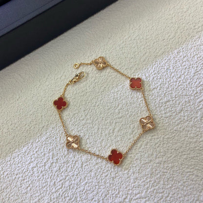 [Luxe Jewelry]CLOVER 6 MOTIF RED AGATE LASER BRACELET