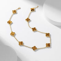 [Amore Jewelry]CLOVER 10 MOTIFS TIGER EYE NECKLACE
