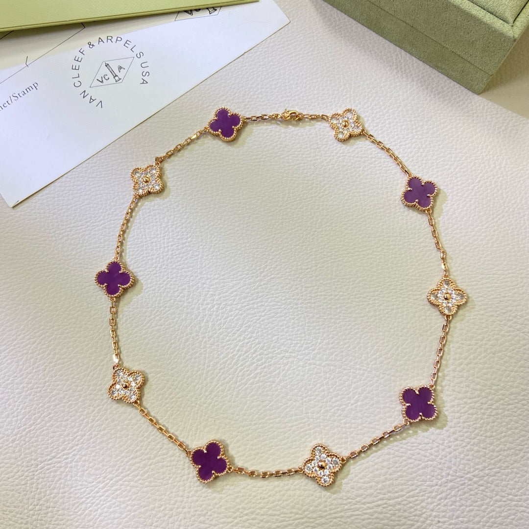 [Opulent Aurora]CLOVER 10 MOTIFS  PURPLE VIOLET DIAMOND NECKLACE