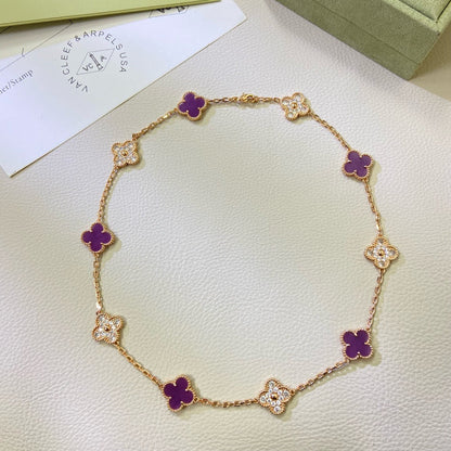 [Opulent Aurora]CLOVER 10 MOTIFS  PURPLE VIOLET DIAMOND NECKLACE