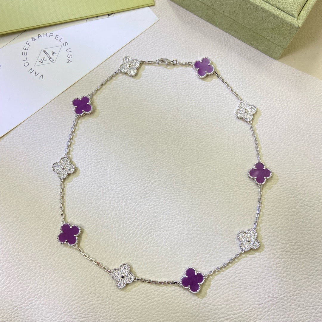 [Opulent Aurora]CLOVER 10 MOTIFS  PURPLE VIOLET DIAMOND NECKLACE