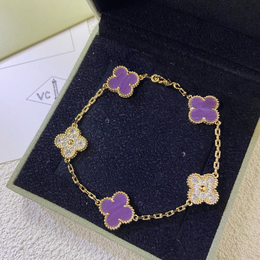 [Opulent Aurora]CLOVER  5 MOTIFS  PURPLE VIOLET DIAMOND BRACELET